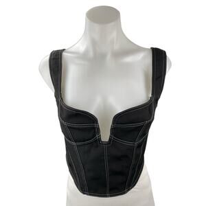 White Fox Women's Black Sleeveless Corset Bustier Zipper Tank Crop Top Size M